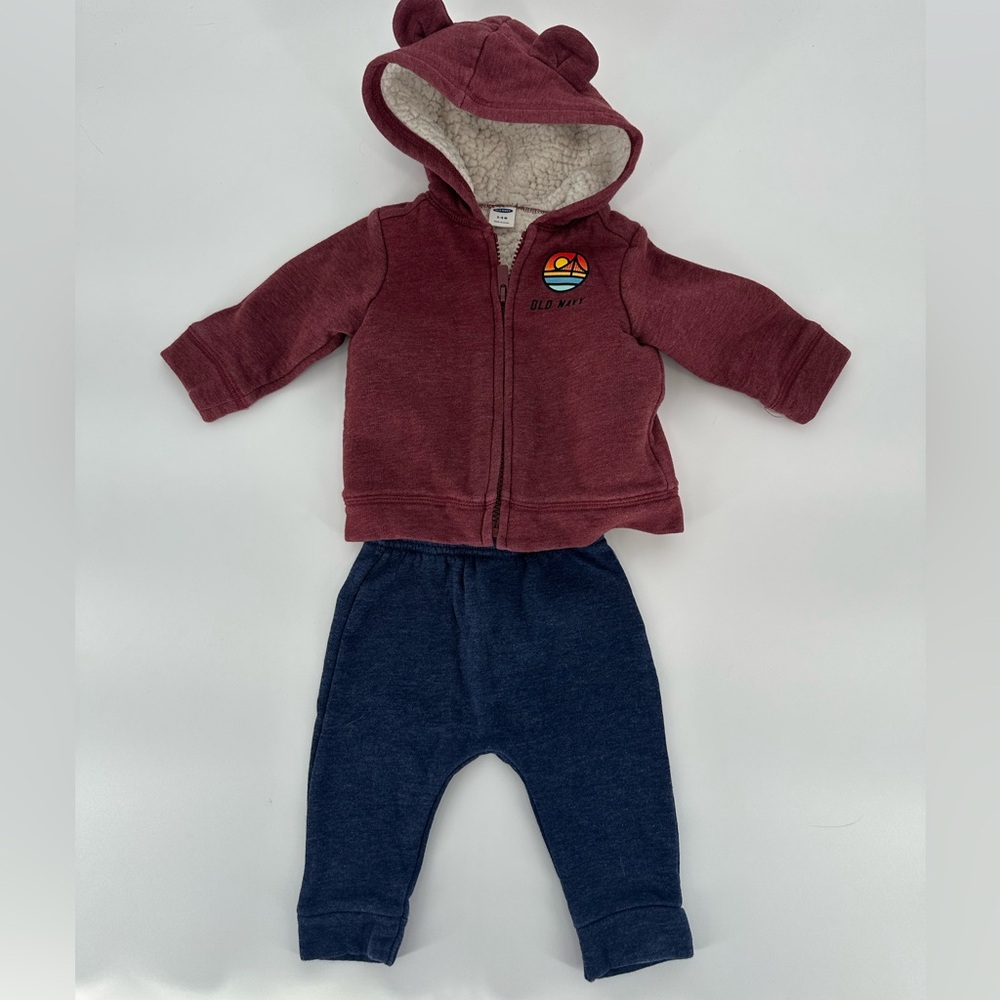 Old Navy Red Hoodie and Blue Pants Set 3-6 Months Baby Boy Winter Warm Outfit